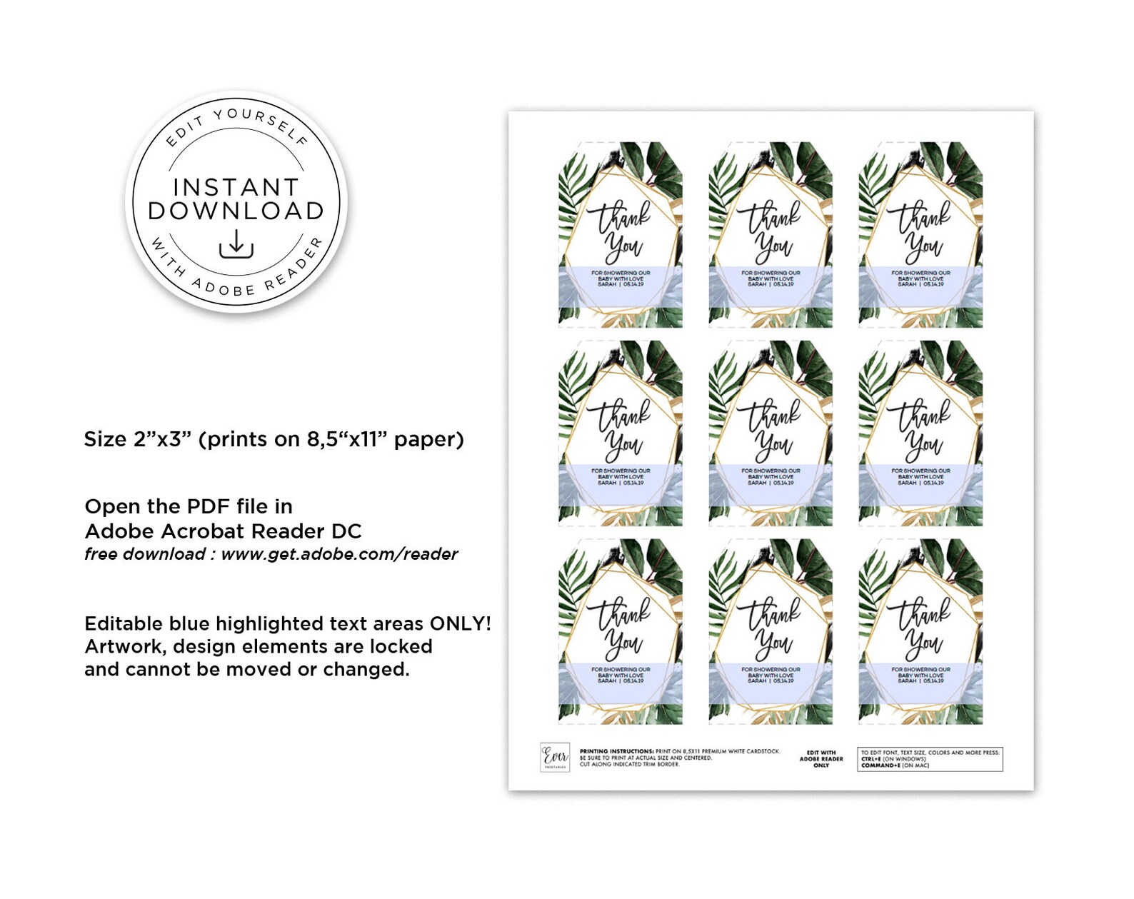 Printable Tropical Thank You Favor Tags Baby Shower Birthday - Etsy