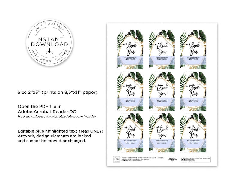 Printable Tropical Thank You Favor Tags Baby Shower Birthday - Etsy