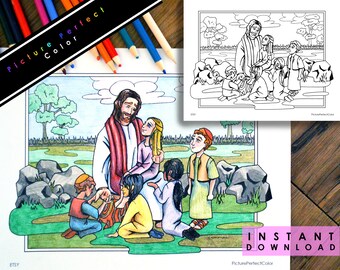 Jesus Christ With Children Kids Child of God New Testament Bible Gospel LDS Coloring Page Colouring Page Sunday Activity General Conference