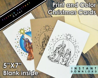 Printable DIY Christmas Card/ Birth of Jesus Christ/ Nativity/ Bible Gospel Christian LDS Coloring Card/Colouring Card