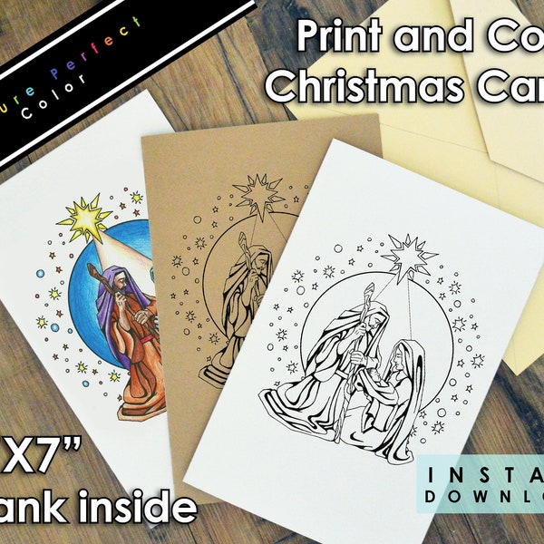 Printable DIY Christmas Card/ Birth of Jesus Christ/ Nativity/ Bible Gospel Christian LDS Coloring Card/Colouring Card