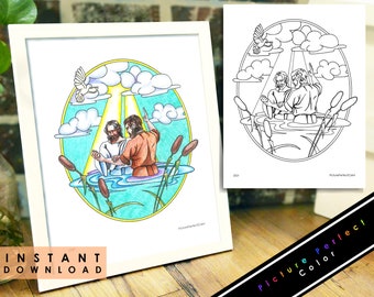 Baptism of Jesus Christ with John the Baptist New Testament Bible Gospel Christian LDS Coloring Page Colouring Page FHE Sunday Activity