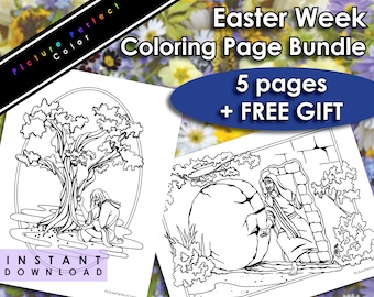 Easter Bible Story Coloring Pages, Jesus Christ - 5 Designs (Digital Download) Resurrection Last Supper Gethsemane Colouring Pages