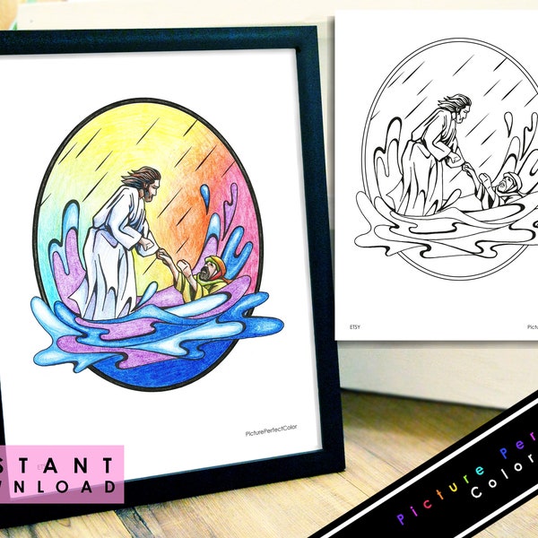 Peter Walking on Water Coloring Page - Etsy