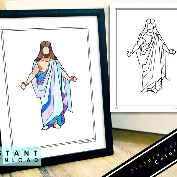 Jesus Christ Christus Statue Geometric New Testament Bible Gospel LDS Coloring Colouring Page FHE Sunday Primary Activity General Conference