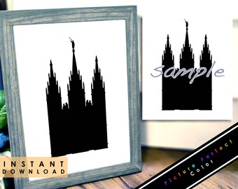 Salt Lake City Temple Silhouette SVG PNG Jpeg Digital Sticker Printable Black and White Utah Mormon LDS Wedding Gift