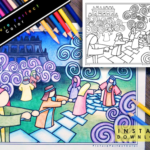 Coloring Page Colouring Activity Lehi's Dream of the Tree of Life Lehis Vision Iron Rod Book of Mormon LDS Sunday FHE General Conference