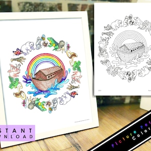 Coloring Page Noah&#39;s Ark With Animals The Flood Noahs Ship Boat Genesis Old Testament Bible Gospel LDS Colouring Activity for FHE Sunday