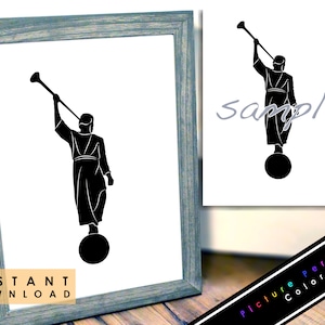 Angel Moroni LDS Temple Statue Silhouette Black and White SVG PNG Digital Sticker Clip Art Book of Mormon