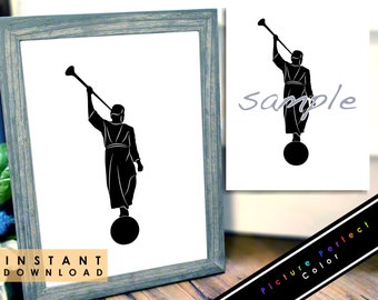 Angel Moroni LDS Temple Statue Silhouette Black and White SVG PNG Digital Sticker Clip Art Book of Mormon