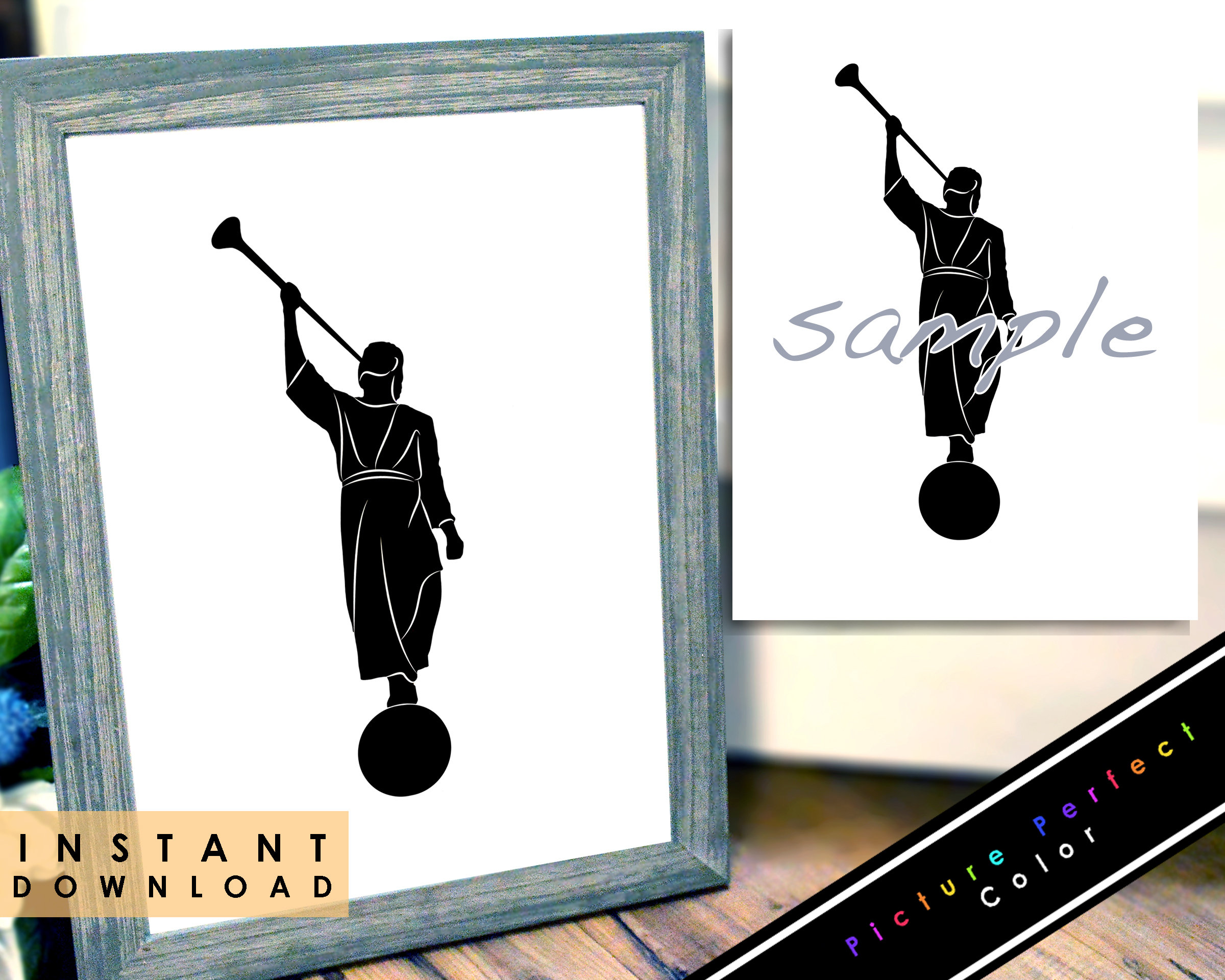 Angel Moroni LDS Temple Statue Silhouette Black and White SVG PNG ...