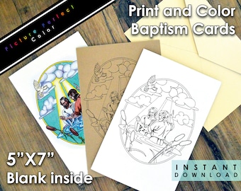 Printable DIY Baptism Card/ Jesus Christ and John the Baptist/ Bible New Testament Gospel Christian LDS Coloring Card/Colouring Card