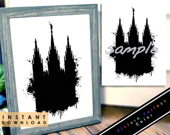 Salt Lake City Temple Modern Art Silhouette Paint Splatter Drips LDS Mormon Utah Wedding Gift PNG SVG Jpeg Instant Download Printable