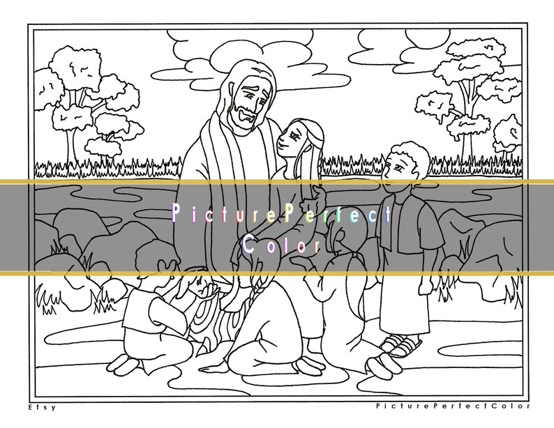 Jesus With Childrenkids Lds Coloring Page For Adults And Kids Drawing Illustration Art Collectibles Colonialgolfhart Com