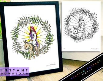 Jesus Christ Riding a Donkey Palm Sunday Easter Hosanna New Testament Bible Gospel LDS Coloring Page Colouring Page FHE Sunday Activity