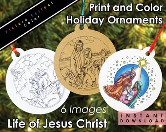 DIY Printable Christmas Tree Ornaments Life of Jesus Christ Bible New Testament Gospel LDS Christian Coloring/Colouring Ornaments Activity