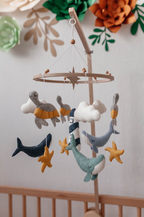 Whale baby mobile Ocean crib mobile Whale nursery Under Etsy