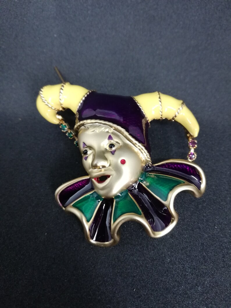 Clown,Gold Clown Brooch enameled brooch,multicolored brooch Brushed Gold Vintage Brooch Gold Clown Pin
