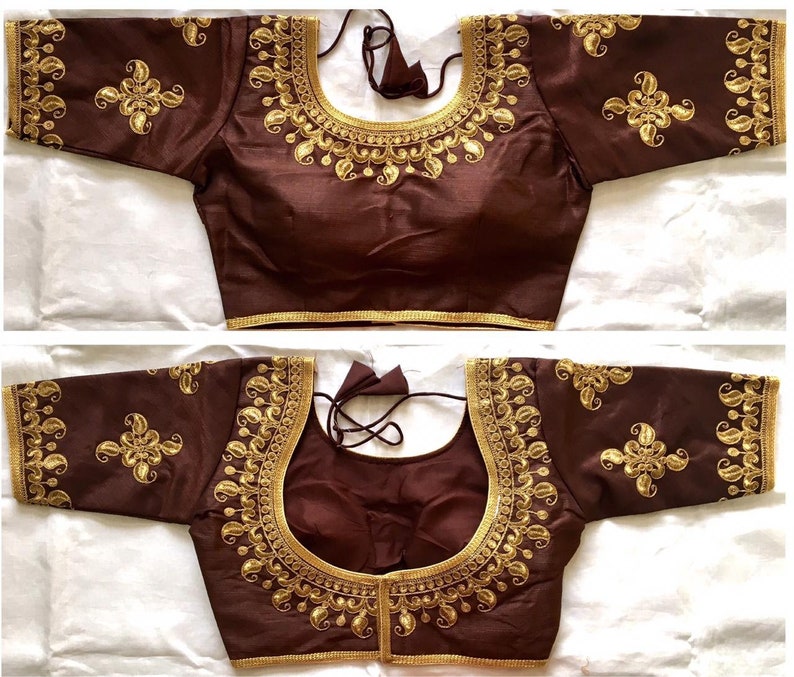 Silk Blouse Ready Made Blouse Sari Blouse Brown Blouse Floral Embroidered Fabric Saree Blouse Choli Crop Top Tunic Designer Party Wear Women