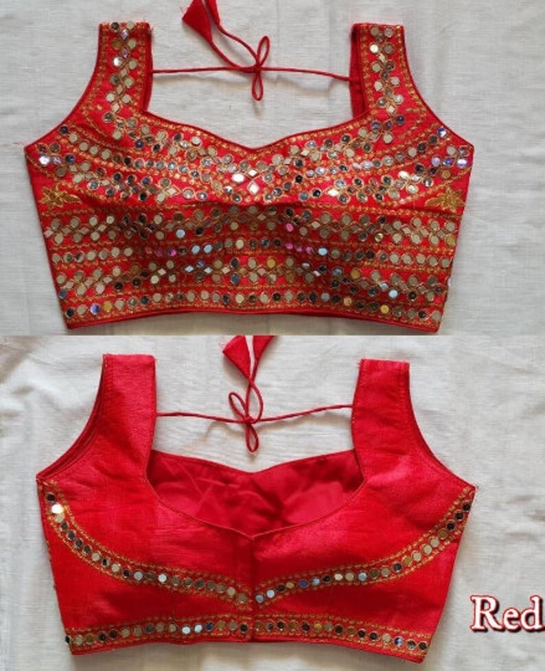 Sari Set of 2 Designer Red New Traditional Georgette Ethnic Saree With Readymade mirror Blouse For Bridal Wear Wedding Wear,Festive Wear
