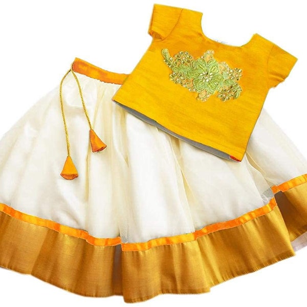 Pattu Pavadai For New Born Baby Kids Lehenga Indian traditional silk Net lehanga choli Indian Lehenga South Pavadai Set Festive Ethnic Wear