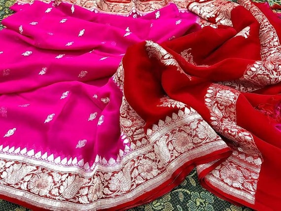 Exclusive khadi Chiffon Durga Puja Zari Work Pure Banarasi Silk Handwoven Saree Designer Weaving Fabric Sari Women With Running Blouse Piece