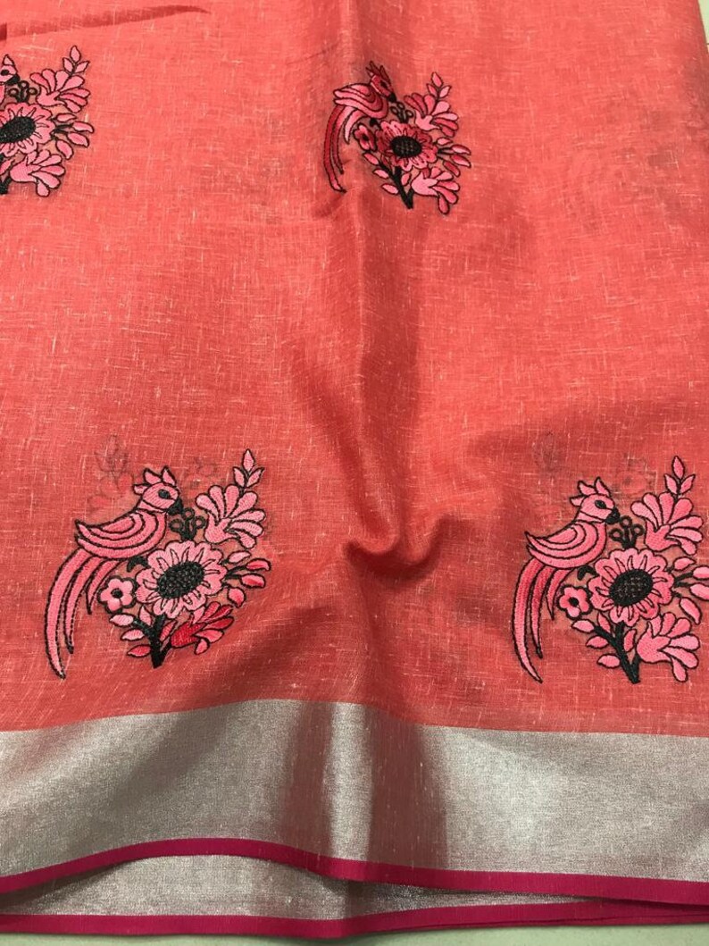 Free Shipping Linen saree Linen Silk Sari Organic Linen by Linen Sarees Embroidered Zari Border Blouse Piece Linen Saree For Women 100/%Linen