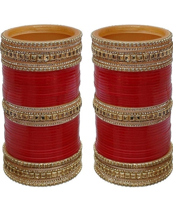 Hochzeit Braut Chuda rot Chura Designer Chura Golden Stone