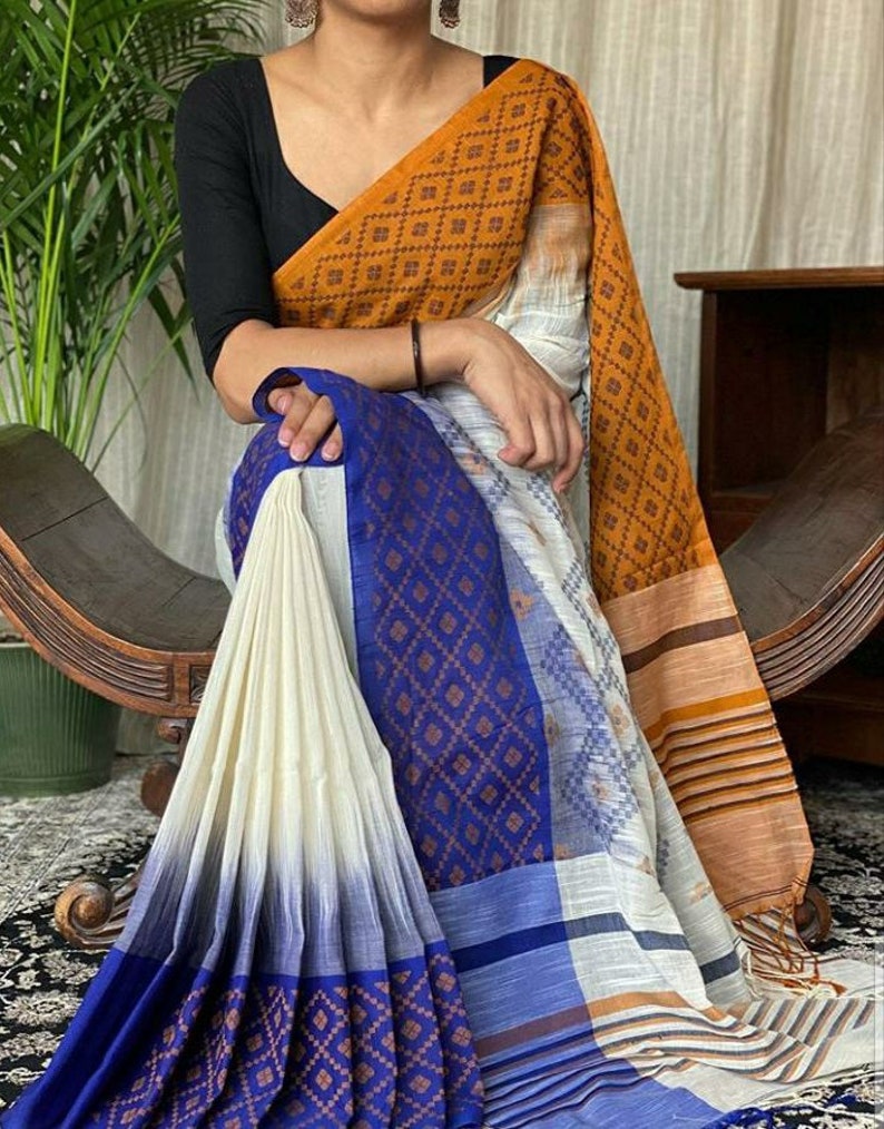 Pure Khadi Cotton Jamdani Saree Cotton Saree with Running Blouse Cotton Weaving sari Indian Sari Dress Gifts Wedding Wear Women Festive