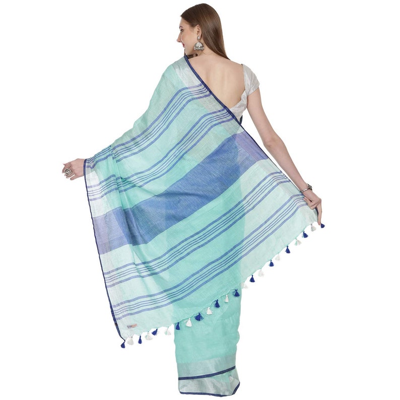 Free Shipping Linen saree Linen Silk Saree Organic Linen by Linen Sarees with Zari Border With Blouse Piece Handwoven 100/% count Linen saree