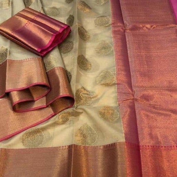 Kora organza saree Banarasi Silk Saree Handloom Saree Cotton Tissue Sari Women Clothing Party Wear Gift Indian tassel bridal soft sari Butti