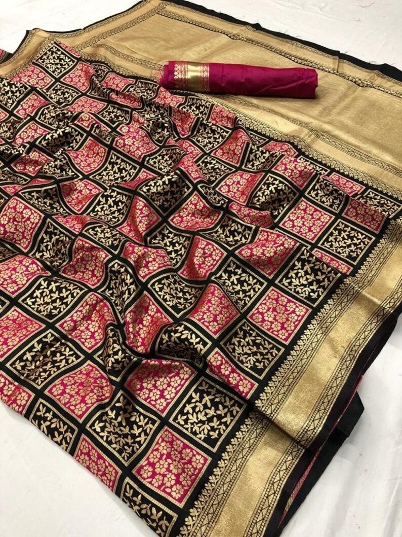 Ethnic Silk Saree Black Free Shipping Sari Weaving Indian Saree Matching Blouse Fabric Craft Indian Traditional Party Wear Saree For Women