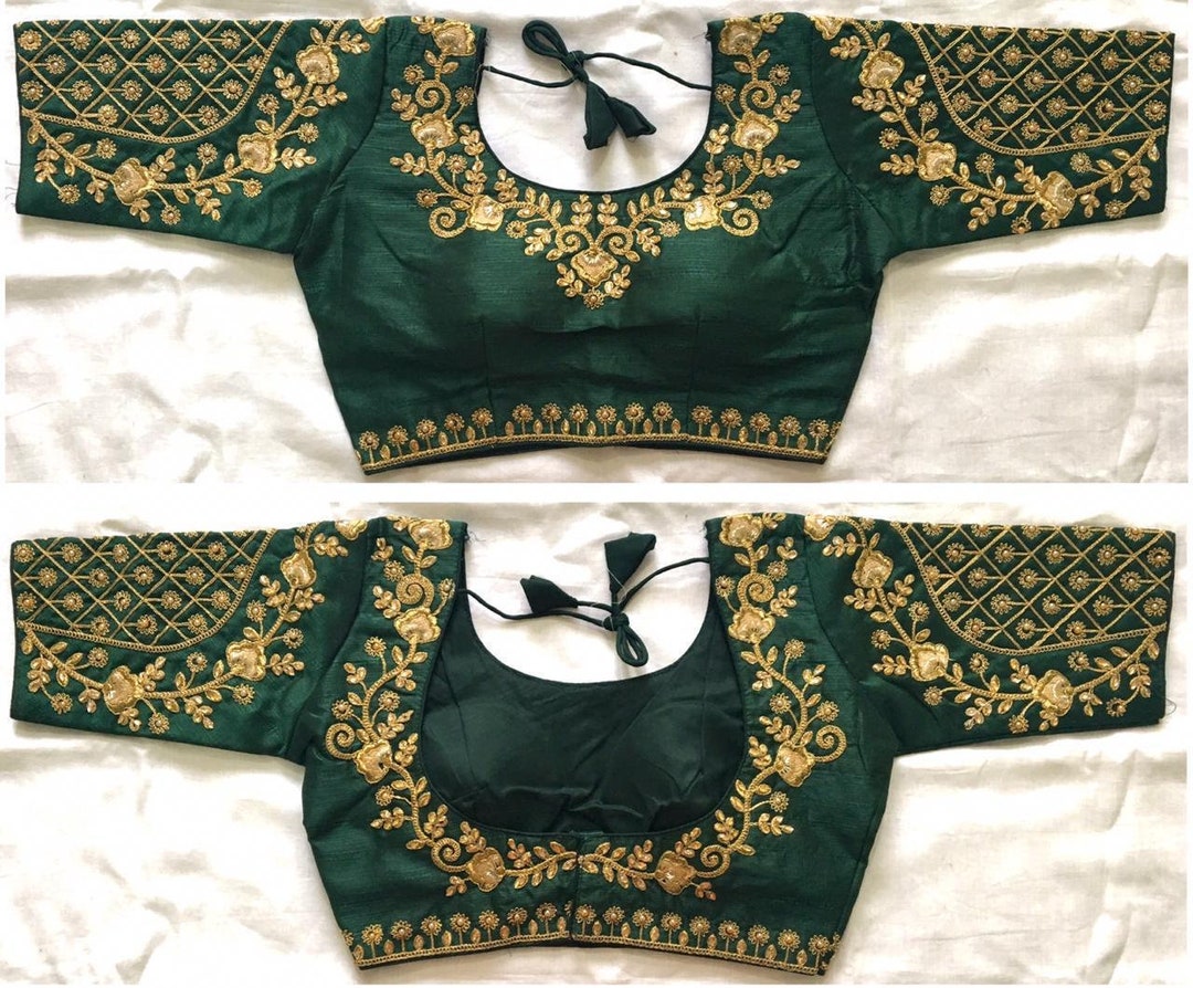 Green 3/4 Sleeves Designer Rajasthan Embroidery Readymade Choli Blouse ...