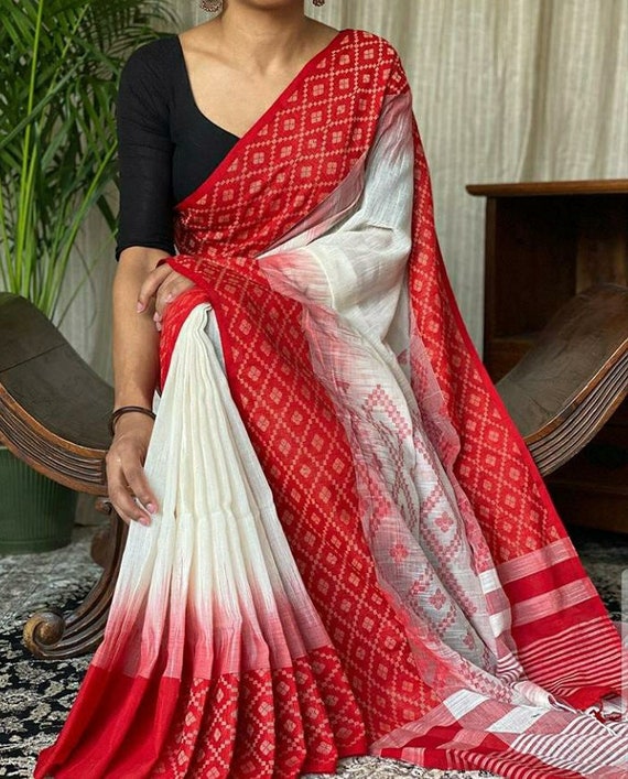 Pure Khadi Cotton Jamdani Saree Cotton Saree with Running Blouse Cotton  Weaving sari Indian Sari Dress Gifts Wedding Wear Women Festive