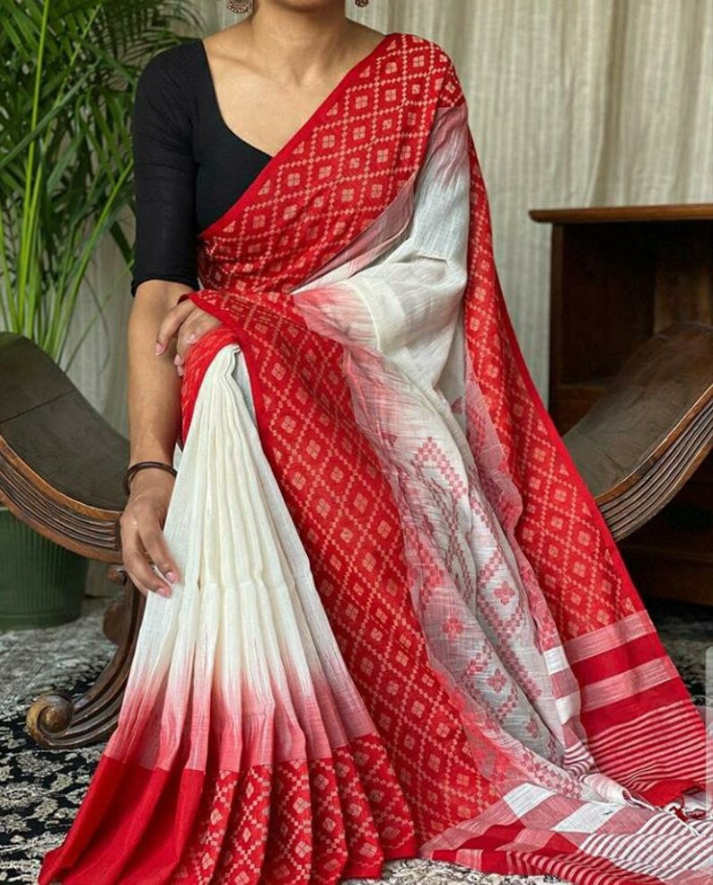 Pure Khadi Cotton Jamdani Saree Cotton Saree with Running Blouse Cotton Weaving sari Indian Sari Dress Gifts Wedding Wear Women Festive