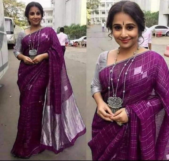 Free Shipping Linen saree Linen Silk Sari Organic Linen by Linen Sarees Embroidered Zari Border Blouse Piece Linen Saree For Women 100/%Linen