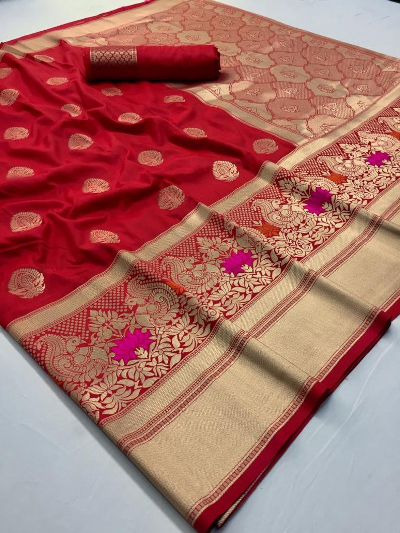 Designer Banarasi Art Silk Saree Bridal Saree Weaving Unstitched Blouse Indian Sari Dress Gifts Wedding Wear Sari Women Festive bridesmaid