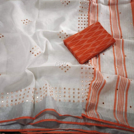 Free Shipping Linen saree Linen Silk Sari Organic Linen by Linen Sarees Embroidered Zari Border Blouse Piece Linen Saree For Women 100/%Linen