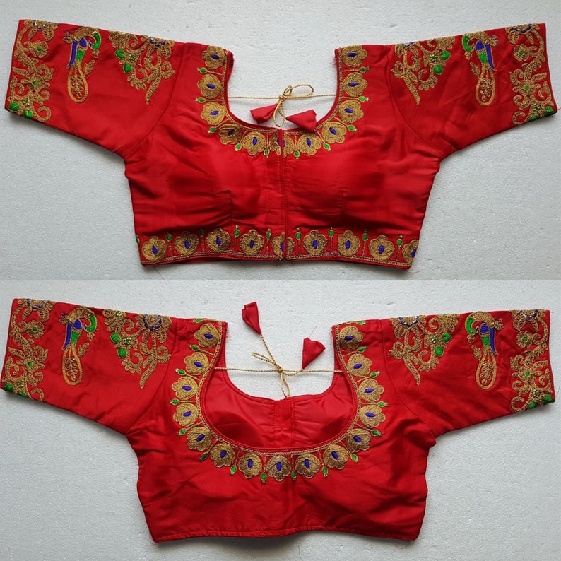 Red Readymade Blouse Saree Blouse Floral Embroidered Blouse - Etsy