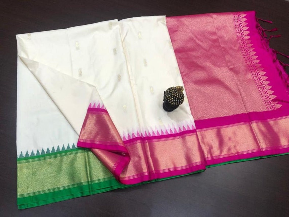 Gadwal Silk Saree With Ganga Jamuna Border Handloom Soft Silk Etsy