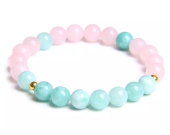 Bracelets - MITHAAS - Pink Quartz and Amazonite stackable natural stone