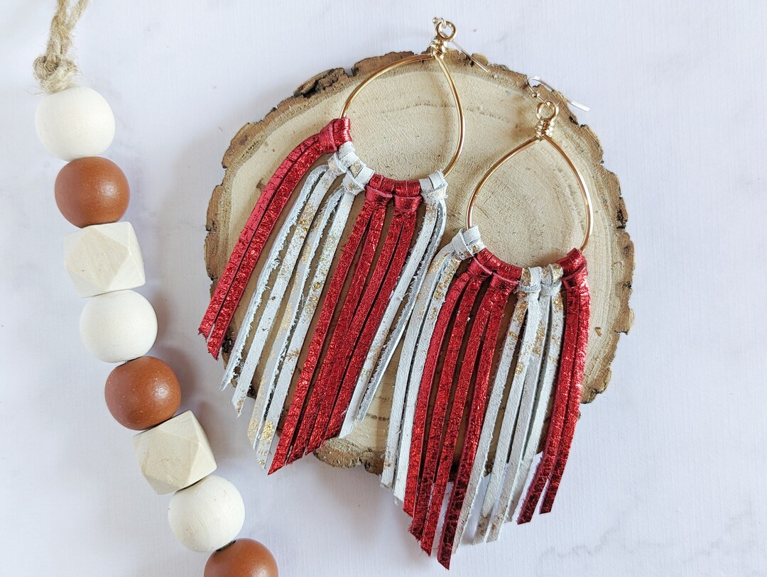 Rot Weiß Gold Flake Fringe Leder Ohrringe Nordlichter Kansas Etsy.de