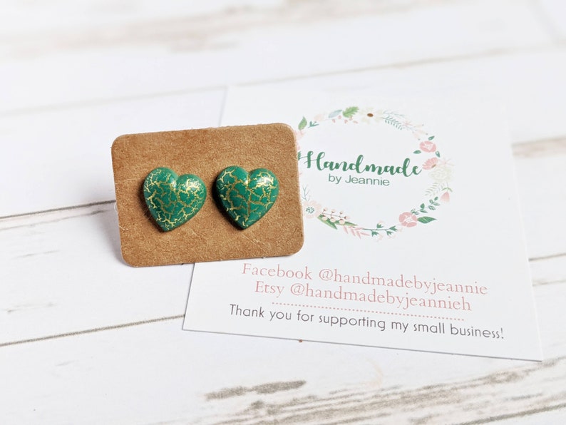 Green Crackle Heart Stud Earrings