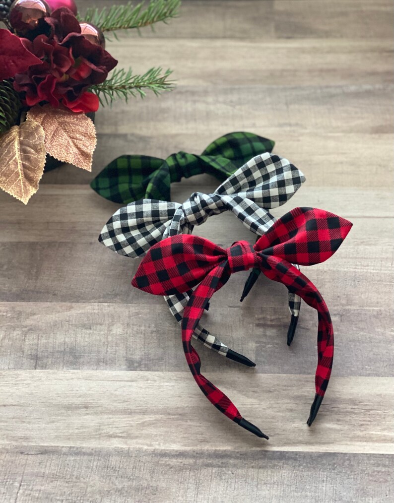 Plaid fabric buffalo check fabric top knot headbands