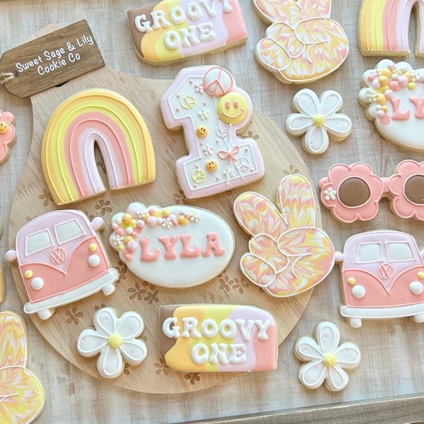 Groovy First Birthday Decorated Sugar Cookies