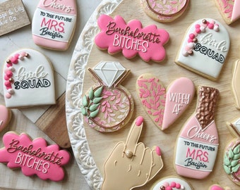 Rose gold and pink Bachelorette Party Sugar Cookies