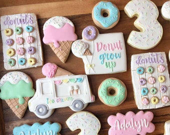 Donut Grow Up/ Donut and Ice Cream Birthday Sugar Cookies