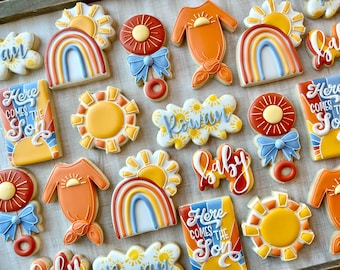Here comes the son Baby Shower Royal Icing Cookies