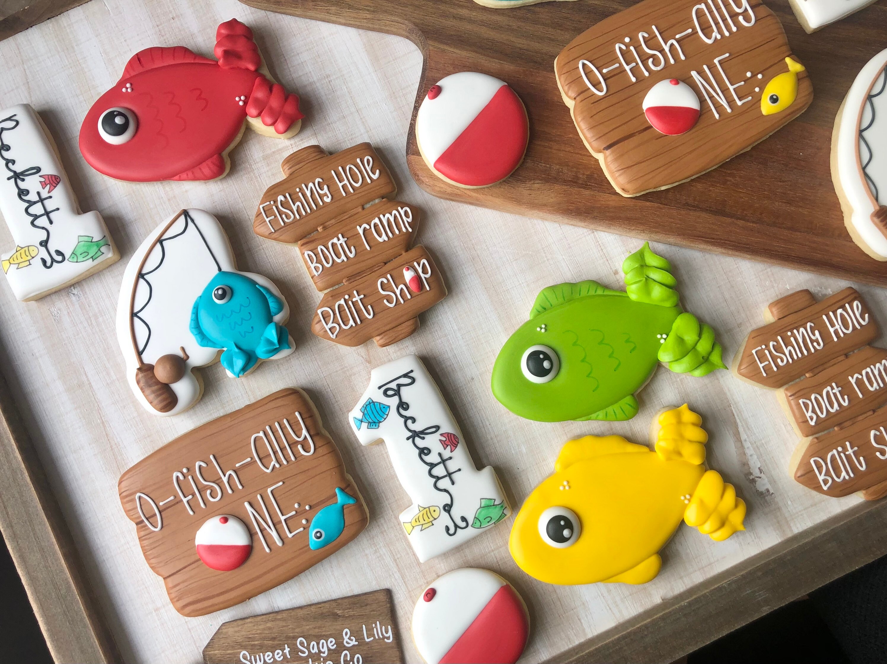 O-FISH-ALLY ONE first Birthday Royal Icing Sugar Cookies 