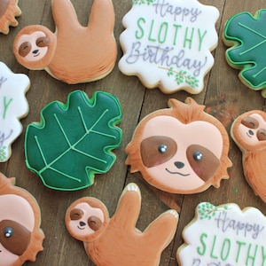 Happy Slothy Birthday - Sloth Royal Icing Birthday Sugar Cookies
